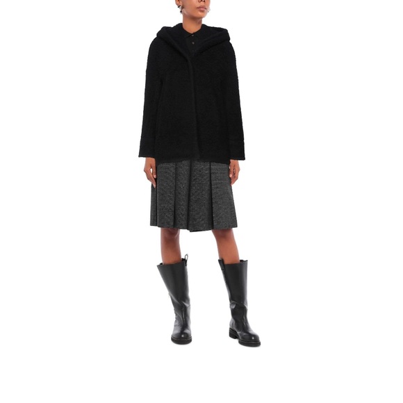 Cinzia Rocca Icons Black Teddy Bear Wool Hooded Pea Coat US 10 or IT 46 - Picture 8 of 10
